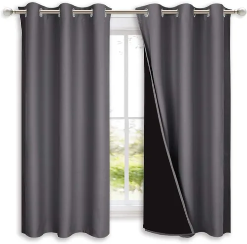 NICETOWN Cortinas 100 % opacas con forro negro, cortinas opacas con forro de 2 capas, cortinas de ventana de ahorro de energía para dormitorio Gris