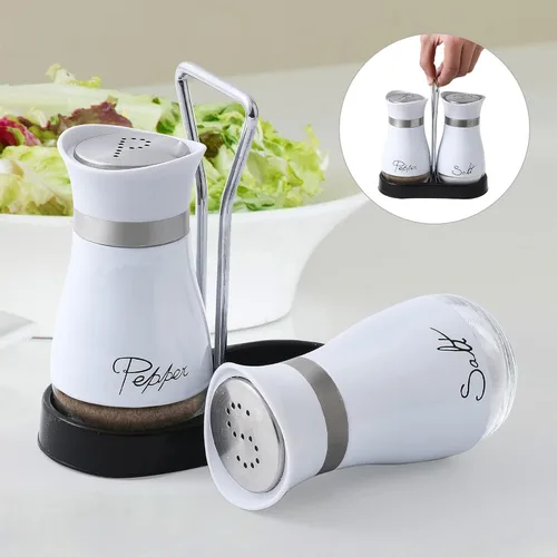 Miniatura 7 de Juego de saleros y pimenteros, acero inoxidable con botella de vidrio para mesa, RV, campamento, barbacoa, juego de 2, blanco