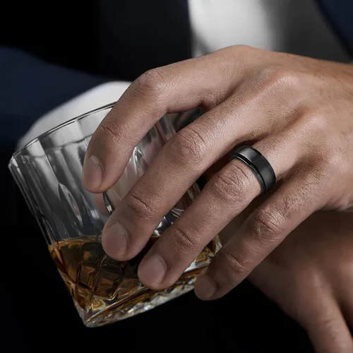 Miniatura 23 de LAOYOU Anillo giratorio para hombre para alivio de la ansiedad 0.315 in de acero inoxidable negro anillo de ansiedad con incrustaciones de cadena