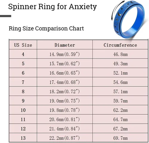 Miniatura 3 de OreilleStar Anillo de ansiedad para mujer, anillo giratorio de acero inoxidable, juguetes para ansiedad para adultos, luna y estrella, azul, tamaño 8