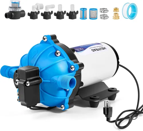 Miniatura 10 de Heuyrao Bomba de agua para caravana de 12 V CC, silenciosa, 4.0 GPM 45 PSI, diafragma autocebante de 3 cámaras, bomba de presión de agua dulce