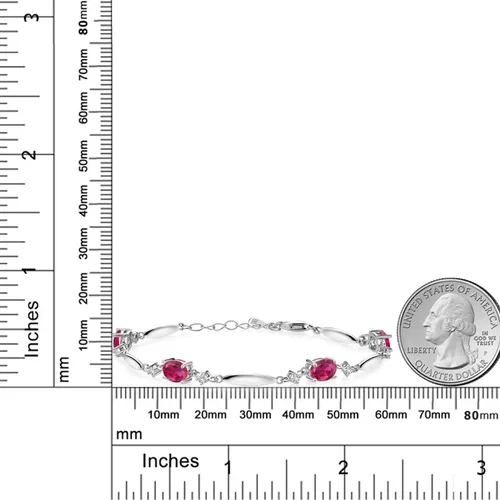 Miniatura 60 de Gem Stone King 925 Sterling Silver Gemstone Birthstone and White Created Sapphire Tennis Bracelet For Women Oval 7X5MM and 2MM 6 Inch + 1 Inch