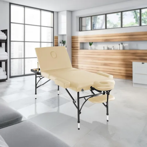 Miniatura 2 de Saloniture Mesa de masaje profesional portátil ligera de tres pliegues con patas de aluminio, incluye reposacabezas, soporte facial, reposabrazos