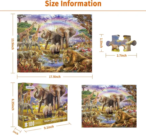 Miniatura 3 de Rompecabezas de 100 piezas para niños, rompecabezas de 100 piezas de animales africanos para adultos, rompecabezas del mundo animal, escena