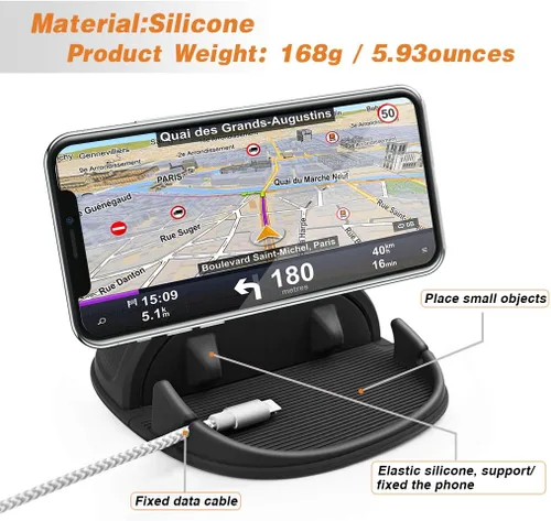 Miniatura 2 de Loncaster Soporte para teléfono de automóvil, color negro y morado, alfombrilla de silicona para varios tableros, soporte de teléfono antideslizante
