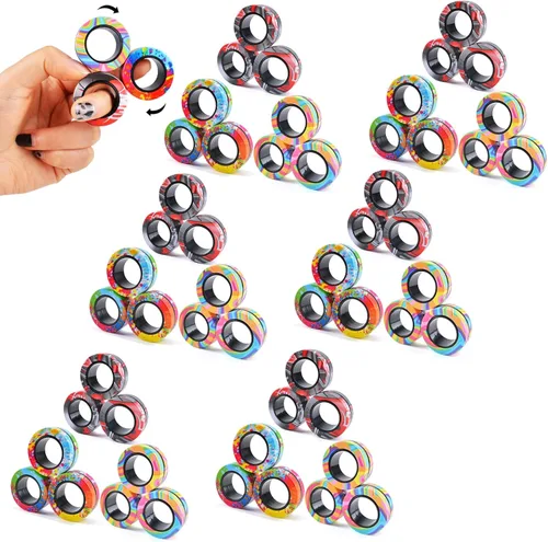 Miniatura 8 de Cevioce Juego de 3 anillos magnéticos para ansiedad, juguetes magnéticos para personas con TDAH y ansiedad, anillos giratorios para aliviar