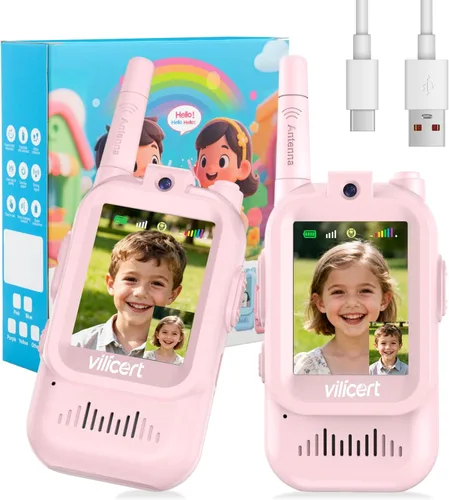 Miniatura 17 de Walkie Talkies de video con pantalla en tiempo real y cambiador de voz, radios recargables de largo alcance para niños de 3 a 12 años, regalos