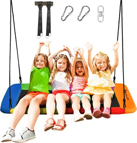 Miniatura 10 de Goplus Columpio de árbol de plataforma gigante de 60 pulgadas para niños y adultos, columpio rectangular ajustable para interiores y exteriores