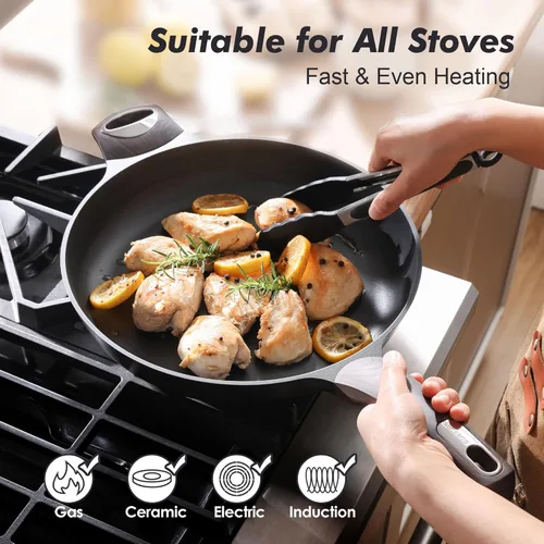 Miniatura 5 de SENSARTE Sartén antiadherente para freír y saltear de 12.5 pulgadas, sartenes grandes con mango ergonómico, antiadherentes, para tortilla, aptas