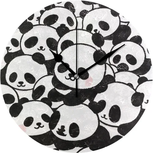 Lindo panda de dibujos animados en blanco y negro, reloj de pared redondo de 10 pulgadas, retro, sin tictac, moderno, para oficina, cocina, oficina,