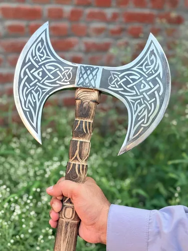 Miniatura 17 de Hacha vikinga forjada a mano de 19 pulgadas, eje de madera de rosa, hacha barbuda de acero al carbono grabada para acampar, regalo vikingo para HACA