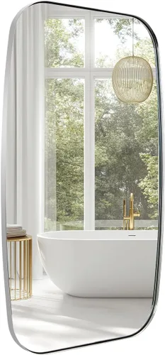 Miniatura 66 de ANDY STAR - Espejos ovalados negros para baño, espejo grande de 24x36 pulgadas con marco de metal negro mate oblongo para pared, espejo moderno