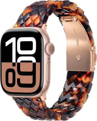 Miniatura 23 de V.R.HOPE Correa de Resina para Reloj Compatible con Apple Watch para Mujeres 38mm 40mm 41mm 42mm Oro Rosa Ligero Pulsera de Pulsera para iWatch Beige