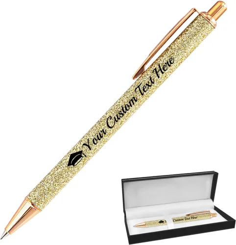 Miniatura 43 de Hasta 100 bolígrafos personalizados con nombre a granel, bolígrafo con purpurina de impresión personalizada, grabado gratis, texto con logotipo