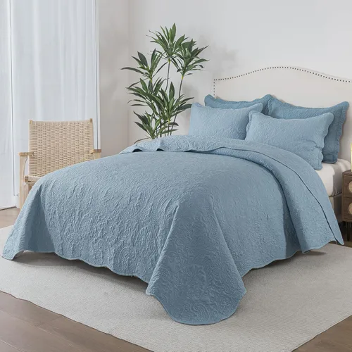 Miniatura 30 de HoneiLife - Juego de colcha de tamaño Queen, juego de ropa de cama de pana bordada de 3 piezas, colcha de lujo, ligera, cálida, para todas las Pana