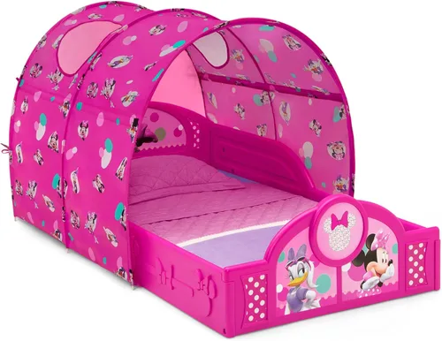 Miniatura 8 de Delta Children - Cama para dormir y jugar para niños pequeños con tienda de campaña, Mickey Mouse de Disney, Azul/Rojo