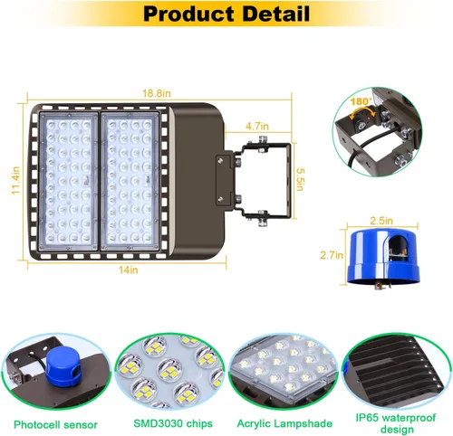 Miniatura 3 de Luz LED para Estacionamiento de 200W 28000LM Brillante del Anochecer al Amanecer Reflectores Exteriores con Soporte de Yugo de Pared Trunnion 5500K