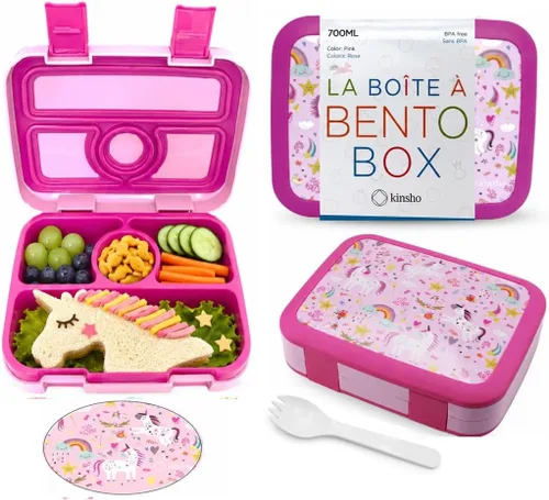 Miniatura 3 de kinsho Lonchera Bento para niños pequeños, 4 secciones seguras, charola extraíble sin BPA, contenedor de refrigerios y almuerzos para niños de Robot