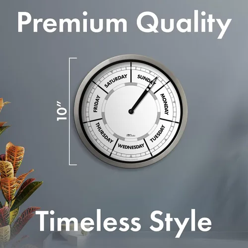 Miniatura 4 de Reloj del día de la semana con marco de aluminio – Reloj de pared con calendario – Regalo de jubilación ideal para hombres y mujeres – 10 pulgadas