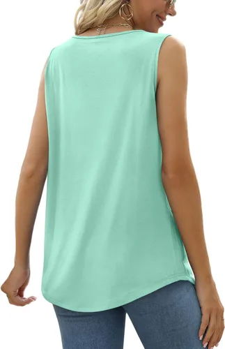 Miniatura 168 de Saloogoe - Camisetas sin mangas veraniegas para mujeres, plisadas con cuello cuadrado y dobladillo curvado, blusas de ajuste holgado con movimiento