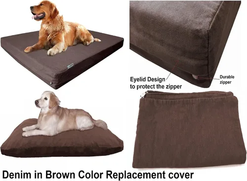 Miniatura 6 de Dogbed4less Tamaño extra grande de 40 x 35 x 4 pulgadas, cama para mascotas de color marrón con diseño de vaquero de mezclilla, cubierta externa