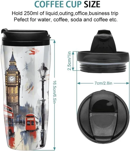Miniatura 3 de London - Taza de café caliente, taza de viaje reutilizable, tazas de café helado, doble aislamiento térmico, taza de café con tapa a prueba
