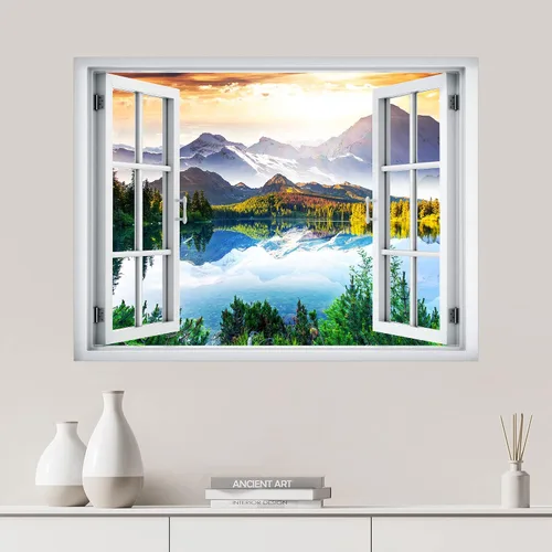 Miniatura 27 de SIGNWIN Adhesivo mural removible para pared, atardecer cielo naranja, otoño, bosque, árbol, paisaje, naturaleza, arte fino, rústico, paisaje