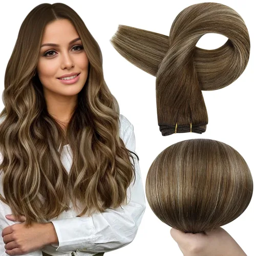 Miniatura 36 de Full Shine Extensiones de cabello humano, 18 pulgadas, mechones de trama, color #2 castaño oscuro, 3.5 onzas, cabello Remy para coser, doble trama