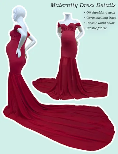Miniatura 6 de ORQ Vestido de gasa de maternidad con hombros descubiertos para accesorios de fotos, vestido maxi de fotografía para sesión de fotos