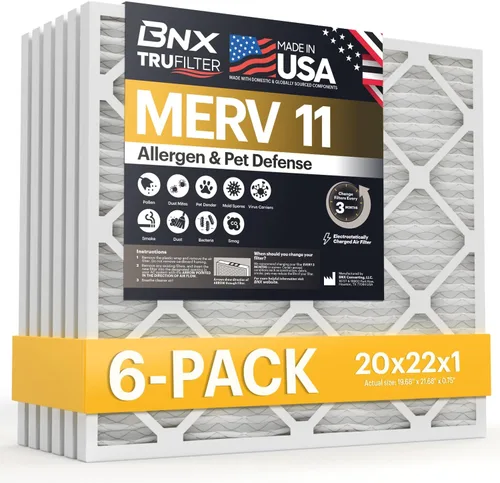 Miniatura 12 de BNX TruFilter - Filtro de aire MERV 11 de 18 x 20 x 1 pulgadas (paquete de 6) – Fabricado en Estados Unidos – Defensa contra Alérgenos Filtro