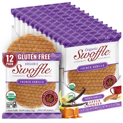 Miniatura 9 de Stroopwafels Orgánicos Certificados Sin Gluten de Swoffle - Relleno de Caramelo (16) Obleas de 1.16oz Sin OGM, Sin Trigo, Kosher, Sin Soja y Sin