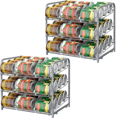 Miniatura 8 de BTY Organizador de latas para despensa apilable, paquete de 2, organizador de almacenamiento de latas, dispensadores de latas, espacio pequeño