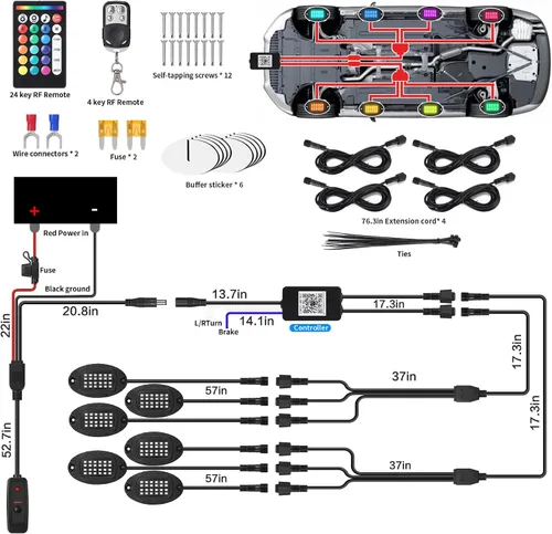 Miniatura 7 de 6 cápsulas de luces LED de aleación para UTV, ATV, carrito de golf, camioneta RZR todoterreno, kit de neón RGB multicolor impermeable actualizado