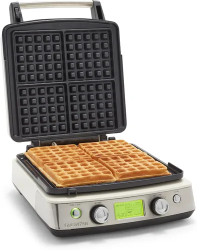 GreenPan Elite Máquina para Hacer Waffles Belgas y Clásicos de 4 Cuadrados, Placas Antiadherentes de Cerámica Saludable Aptas para Lavavajillas,