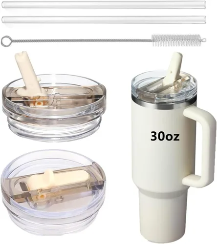 Paquete de 2 tapas de 30 onzas compatibles con vasos Stanley Quencher Protour, tapa abatible con popote de 30 onzas, tapas de vaso de 30 onzas,