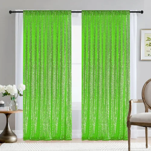 Miniatura 8 de 2 paneles de cortinas de fondo de lentejuelas verdes de 8 pies, cortinas de fondo de fotografía con purpurina para decoración de Navidad, boda