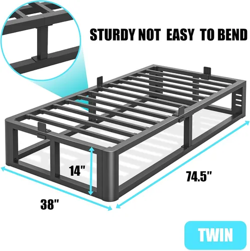Miniatura 3 de Firpeesy Base de cama individual de metal resistente de 14 pulgadas con esquinas redondeadas y agujero para cabecero, retenedores de colchón de 3500
