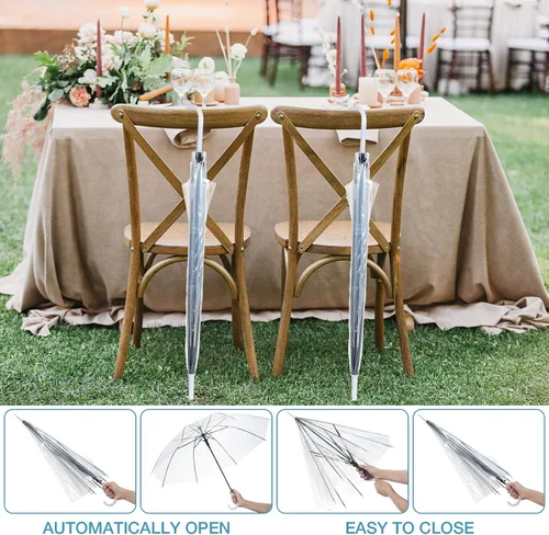 Miniatura 10 de Saintrygo Paquete de 20 sombrillas de boda con mango de gancho en J, resistentes al viento, paraguas grande de burbujas para adultos y niños, lluvia