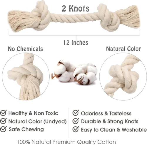Miniatura 3 de Barida Pet Supplies - Cuerda de algodón 100% natural para perros, juguetes masticables de algodón blanco de primera calidad, cuerdas masticables