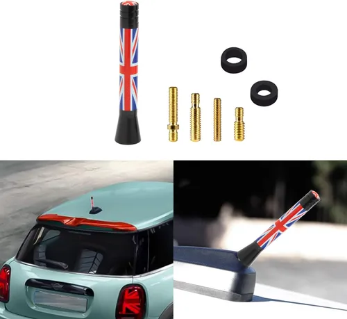 Miniatura 10 de x xotic tech Antena corta para automóvil con bandera de Union Jack compatible con Mini Cooper todos los modelos de 3 pulgadas (negro/gris)