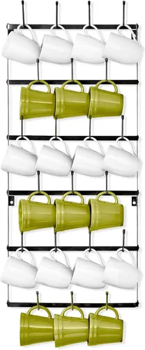 Sorbus - Estante para Tazas para Pared - Pequeño Soporte Rústico para Tazas de Café con Montaje en Pared y 21 Ganchos, Estante de Exhibición para