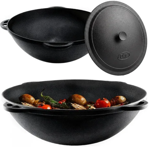 Kazán kazán uzbeko kazán para hacer Plov utensilios de cocina con aislamiento de doble asa de boca ancha, horno holandés de hierro fundido, olla de