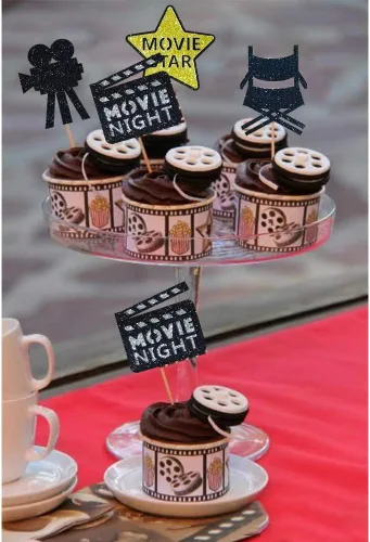 Miniatura 6 de Decoración para cupcakes de teatro, decoración de pasteles para cumpleaños, películas, fiestas, suministros de comida – Juego de 24