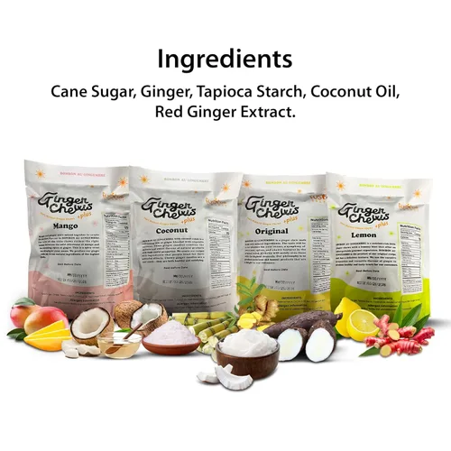 Miniatura 2 de Fusion Select Caramelos masticables de jengibre - Dulces delicias confitadas suaves de Indonesia - Promueve el alivio de las náuseas matutinas