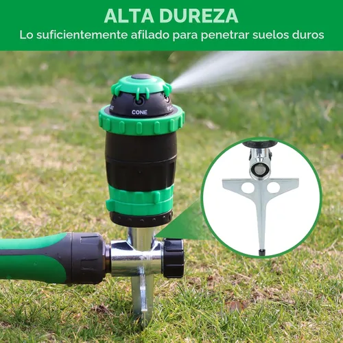 Miniatura 6 de Aspersor de transmisión de engranajes Restmo con base de punta de metal, sistema de riego de jardín de 5 patrones de servicio pesado, aspersor