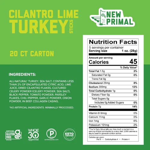 Miniatura 2 de The New Primal Cilantro Lime Turkey - Barra de pavo, de pavo de pastoreo, con aprobación del programa Whole30, apto para dietas paleo, cetogénica