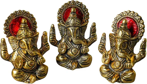 Desi Favors Ídolo de Ganesha chapado en latón, mini figura de Lord Ganesha hindú de oro natural para tablero de instrumentos del automóvil,