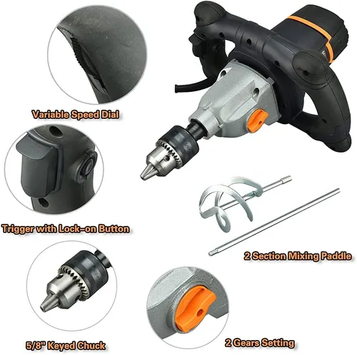 Miniatura 2 de Mezclador MAXXT 13A de pala única para mortero de concreto, mandril con llave de 5/8", arranque suave, viene con paleta de mezcla grande en espiral