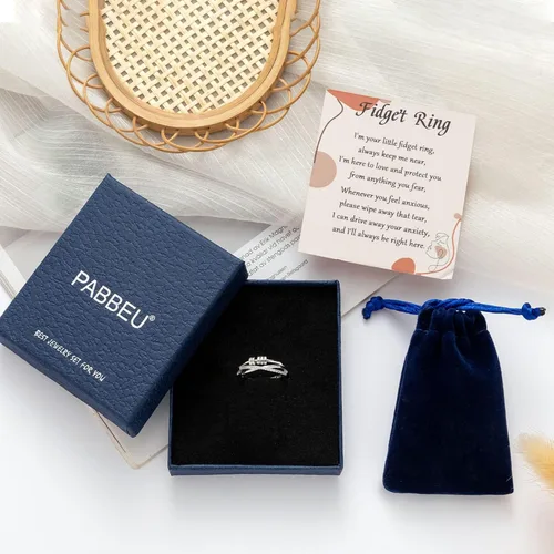 Miniatura 5 de PABBEU Anillo de ansiedad para mujer de plata de ley 925, anillo giratorio con circonita cúbica ajustable, anillo antiestrés para mujer Anillo