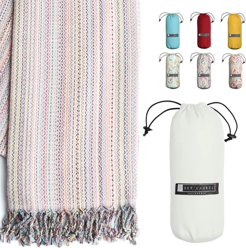 Miniatura 45 de BAY LAUREL Toalla de playa turca con bolsa de viaje, 39 x 71 pulgadas, de secado rápido, sin arena, ligera, grande, toallas de gran